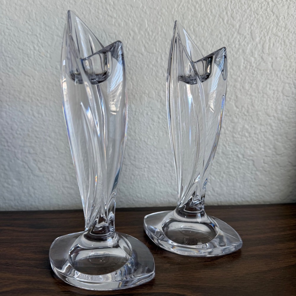 Marquis By Waterford Crystal Palma Pair of 2 Candleholders Candlesticks 7" Tall